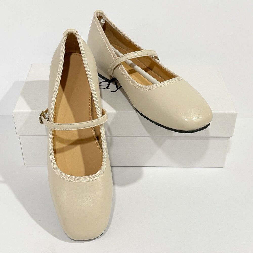 Taytoe Women's Mary Jane Flats Comfortable Square Toe Ballet Office Shoes Size 7